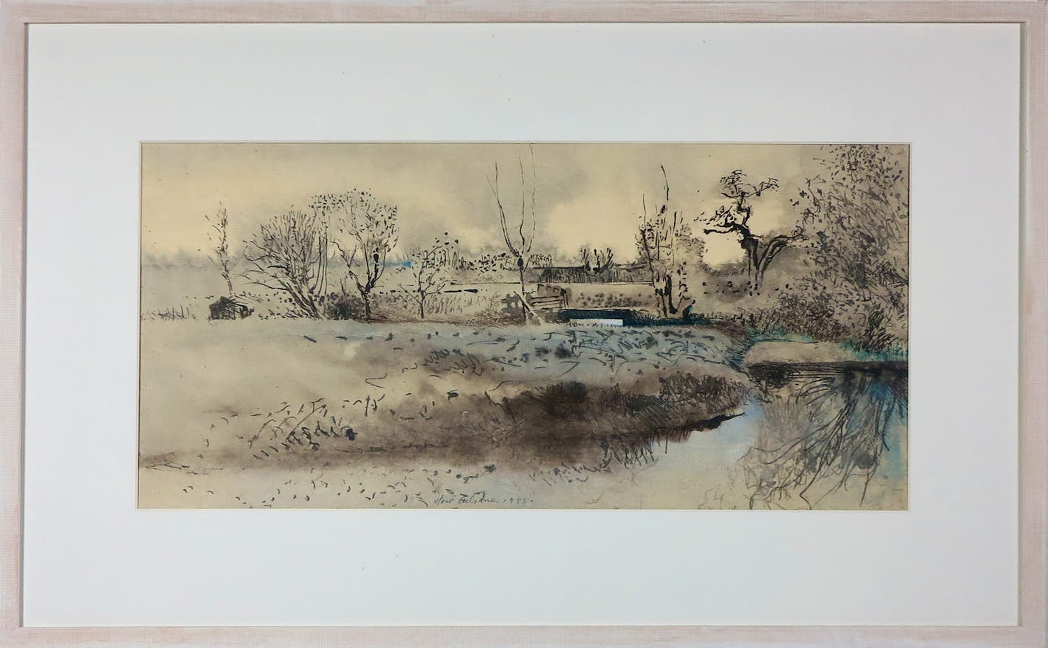 Jose Calsina - Pen/ Aquarel op papier, Landschap - Ingelijst kopen? Bied vanaf 40!
