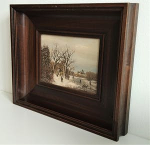 Niet of onleesbaar gesigneerd - sfeervol winterlandschap door R. van Geel, olieverf op paneel kopen? Bied vanaf 1!