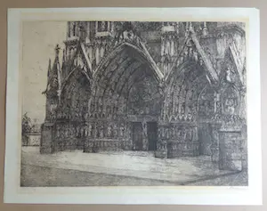 Willem van Leusden - KATHEDRAAL VAN REIMS / ZW-W ETS / 58x76cm / SIG / 1913 kopen? Bied vanaf 20!
