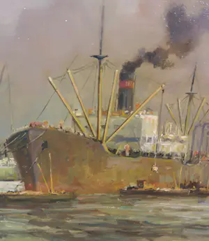 Theo Wiegman - Oliverf op doek, Haven van Rotterdam - Ingelijst (Groot) kopen? Bied vanaf 150!