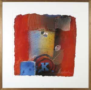 Theo Koster - Zeefdruk en collage, Zonder titel - Ingelijst verkocht voor € 40!