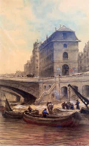 Gijsbert Hooyer - Stadskade, tekening/aquarel (mooi ingelijst) verkocht voor € 95!