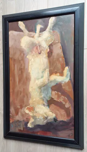 Pieter Pander - Slapende hond, olieverf op hardboard (ingelijst) kopen? Bied vanaf 1000!