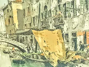 Hans Figura - Farb Radierung Aquatinta auf Seide Brücke in Venedig 50er Jahre handsigniert kopen? Bied vanaf 220!