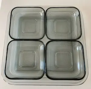 Andries Dirk Copier - 2 x saffier blauwe vijfdelige vierkante persglazen hors d'oeuvre-set 'Primula" kopen? Bied vanaf 33!