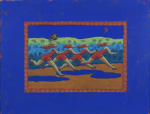 Jacques Tange - Pastel op papier, Running for Paris - Ingelijst kopen? Bied vanaf 1!