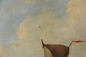 Govert van Emmerik - Olieverf op doek, Schepen op woelige zee bij Dordrecht - Ingelijst kopen? Bied vanaf 500!