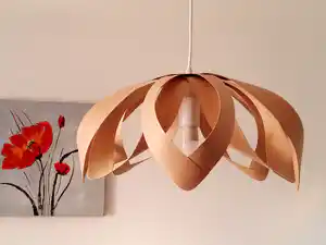 Niet of onleesbaar gesigneerd - Design houten hanglamp verkocht voor € 1!