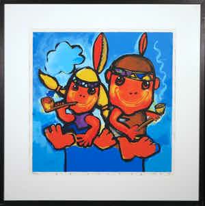 Ad Verstijnen - Zeefdruk, Vredespijp - Ingelijst verkocht voor € 1!