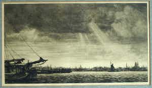 Albert Hemelman - Ets, Het IJ in Amsterdam met het schip “Albertina” verkocht voor € 35!