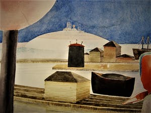 Henri de Haas - Karakteristieke Surrealistische Gouache "de Wandeling" gesigneerd 1971 GROOT! kopen? Bied vanaf 30!