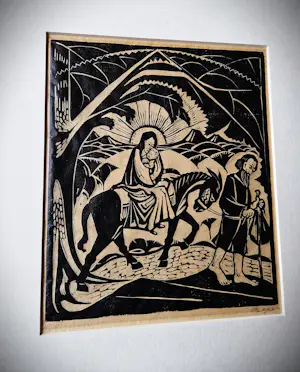 Etie van Rees - Prachtige "kerst" houtsnede "Jozef, Maria en Jezus" - gesigneerd kaufen? Bieten Sie von 40!