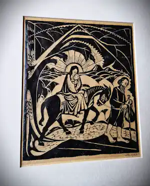 Etie van Rees - Prachtige "kerst" houtsnede "Jozef, Maria en Jezus" - gesigneerd vendu pour 40€ !