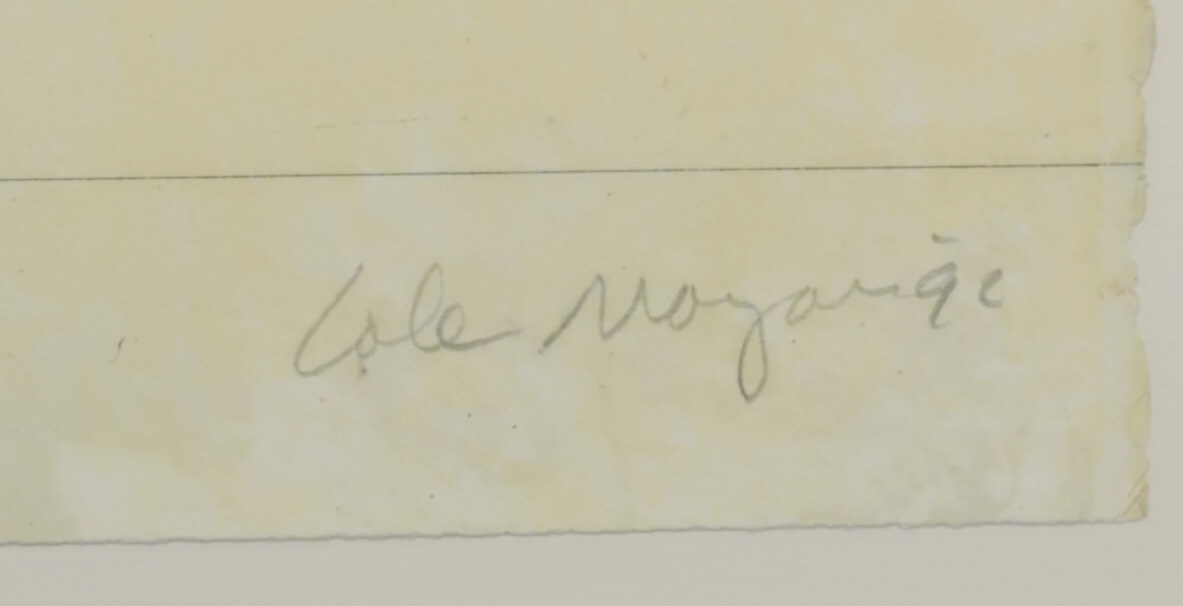 Cole Morgan - Kleurenlitho, Compositie tegen lijnpapier met 3 groene stippen - Ingelijst kopen? Bied vanaf 120!