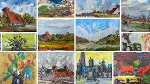 Buy André Gailliaerde - 12 werken - olieverf op karton? Bid from 250!
