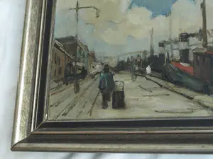 Niet of onleesbaar gesigneerd - Olieverf op doek , Aan de kade - ingelijst kopen? Bied vanaf 1!