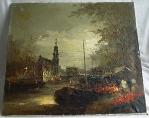 Jan Bevort - Olieverf op doek , Bloemenmarkt Singel Amsterdam – restauratieproject – 70x80 cm kopen? Bied vanaf 75!