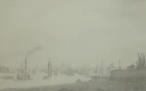 Evert Maaskamp - Twee scheepsprenten. IJ en Voorzaan. 1824 kopen? Bied vanaf 45!