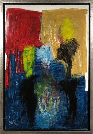 Martin van Wordragen - Olieverf op board, Het overleg - Ingelijst (Groot) kopen? Bied vanaf 250!