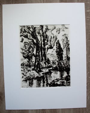 Egbert de Gries - plastic gravure: landschap met beek kopen? Bied vanaf 10!
