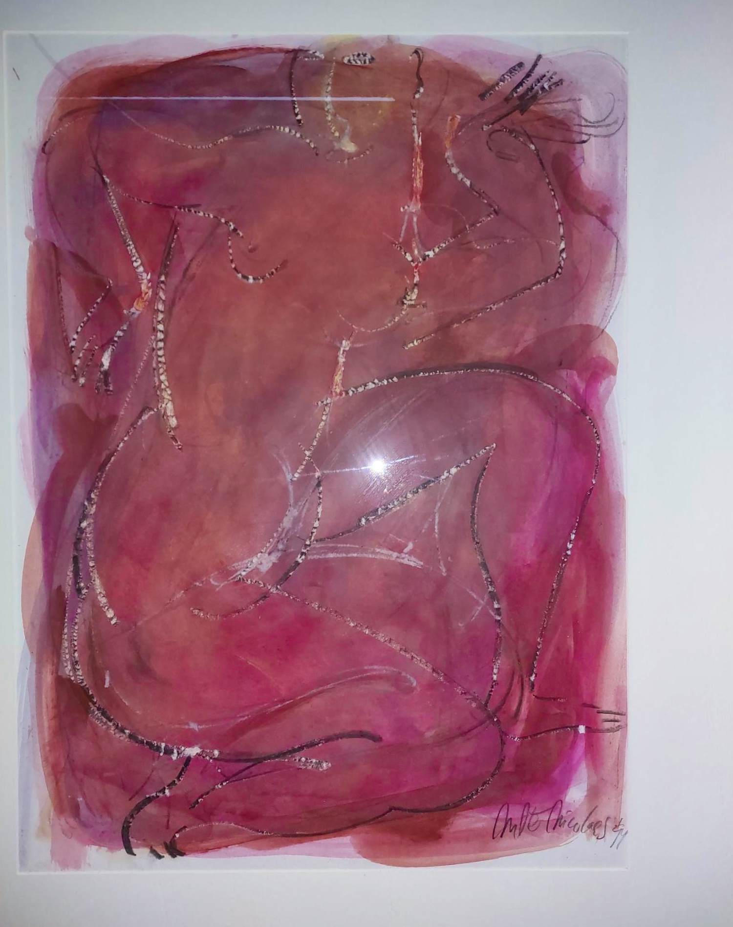 Margarita Nicolaas - De Danseres - naakte gehurkte vrouw in rood kopen? Bied vanaf 250!