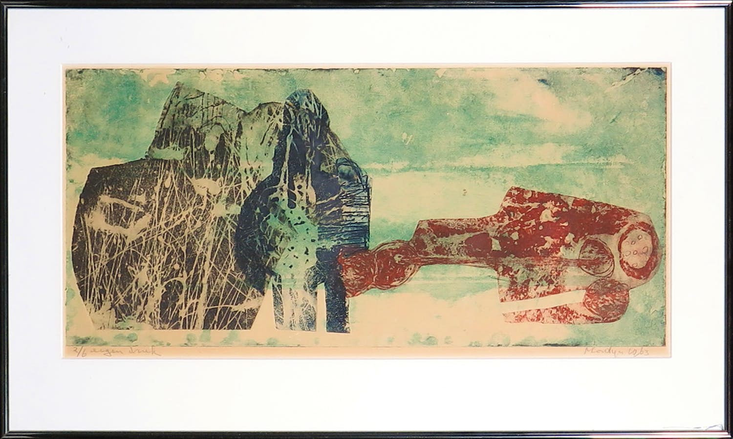 Jan Montyn - Kleurenets, Zonder titel - Ingelijst verkocht voor € 60!