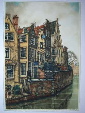 Cornelis Brandenburg - Grimnessesluis Amsterdam - heldere kleurets verkocht voor € 75!