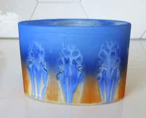 Niet of onleesbaar gesigneerd - Satine glazen ovale design kandelaar - Ambiente Kristall (Zwiesel) verkocht voor € 1!