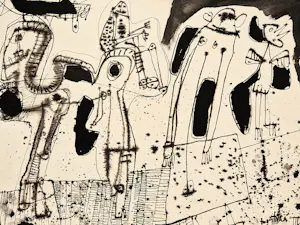 Hannes Postma - Een in 1962 gemaakte "CoBrA" oost-indische inkt tekening "figuren" kopen? Bied vanaf 63!