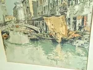 Hans Figura - Farb Radierung Aquatinta auf Seide Brücke in Venedig 50er Jahre handsigniert kopen? Bied vanaf 220!