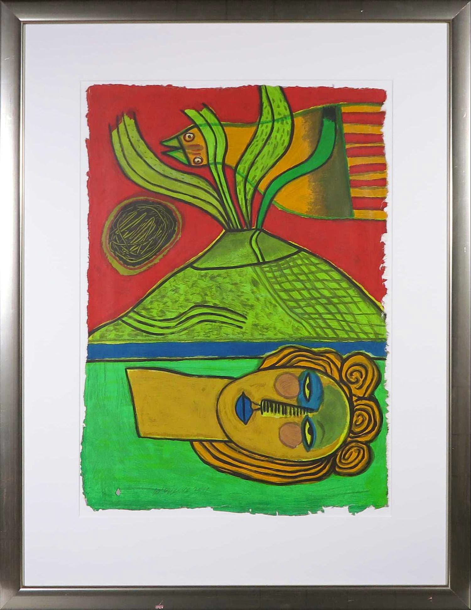 Corneille - Zeefdruk, Le joyeux volcan - Ingelijst (Groot) verkocht voor € 1!