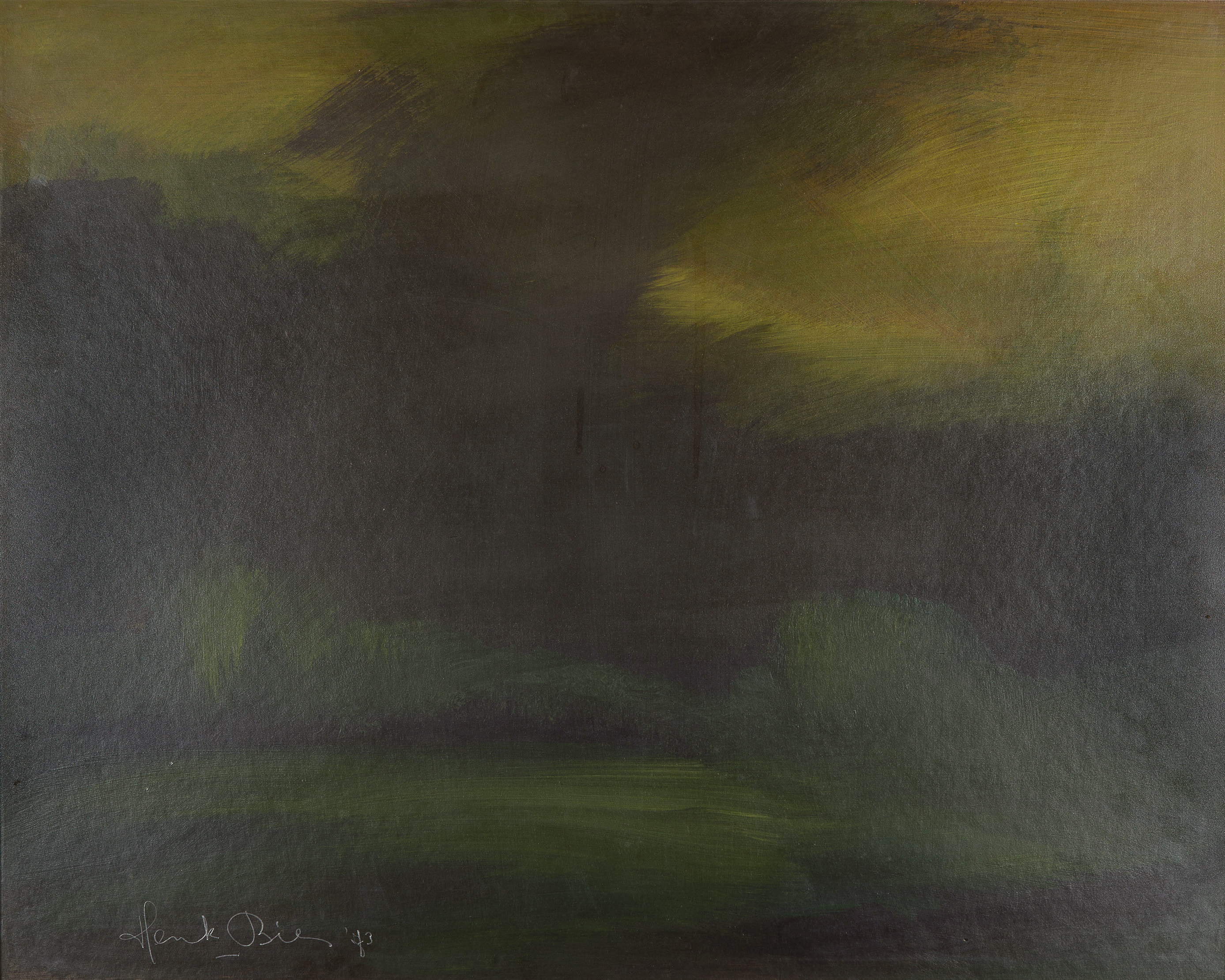 Henk Bies - Acrylverf op papier - Park bij avond - 1973 - gesigneerd - BKR Aarle-Rixtel kopen? Bied vanaf 10!