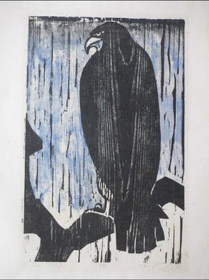 Niet of onleesbaar gesigneerd - Roofvogel op een tak - Kleurenhoutsnede kopen? Bied vanaf 1!