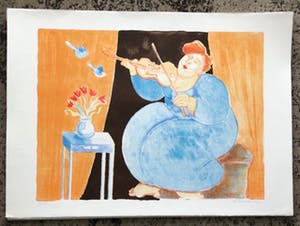 Ada Breedveld - Zeefdruk. Titel, "Viooliste". kopen? Bied vanaf 50!