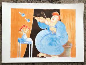 Ada Breedveld - Zeefdruk. Titel, "Viooliste". verkocht voor € 50!