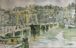 Jan Korthals - (1916-1972) - Magere brug over de Amstel te Amsterdam - 1968 kopen? Bied vanaf 75!
