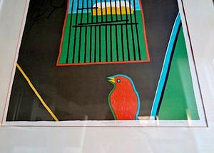 Harrie Gerritz - Verdwaalde Vogel (kijkt door tralies naar het landschap) - Ingelijst kopen? Bied vanaf 49!