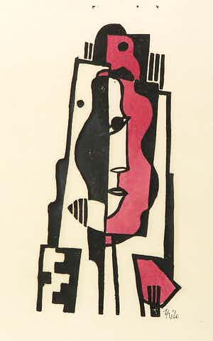 Thilo Maatsch - Houtsnede, Abstracte compositie - Ingelijst verkocht voor € 50!