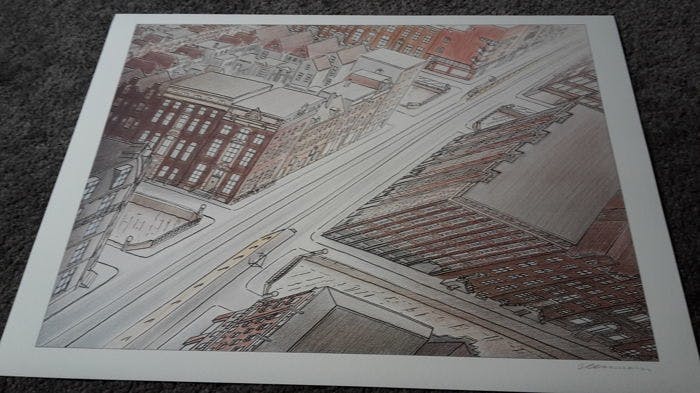 Jeroen Henneman - Amsterdam - grote getekende offset lithografie - 1989 kopen? Bied vanaf 85!