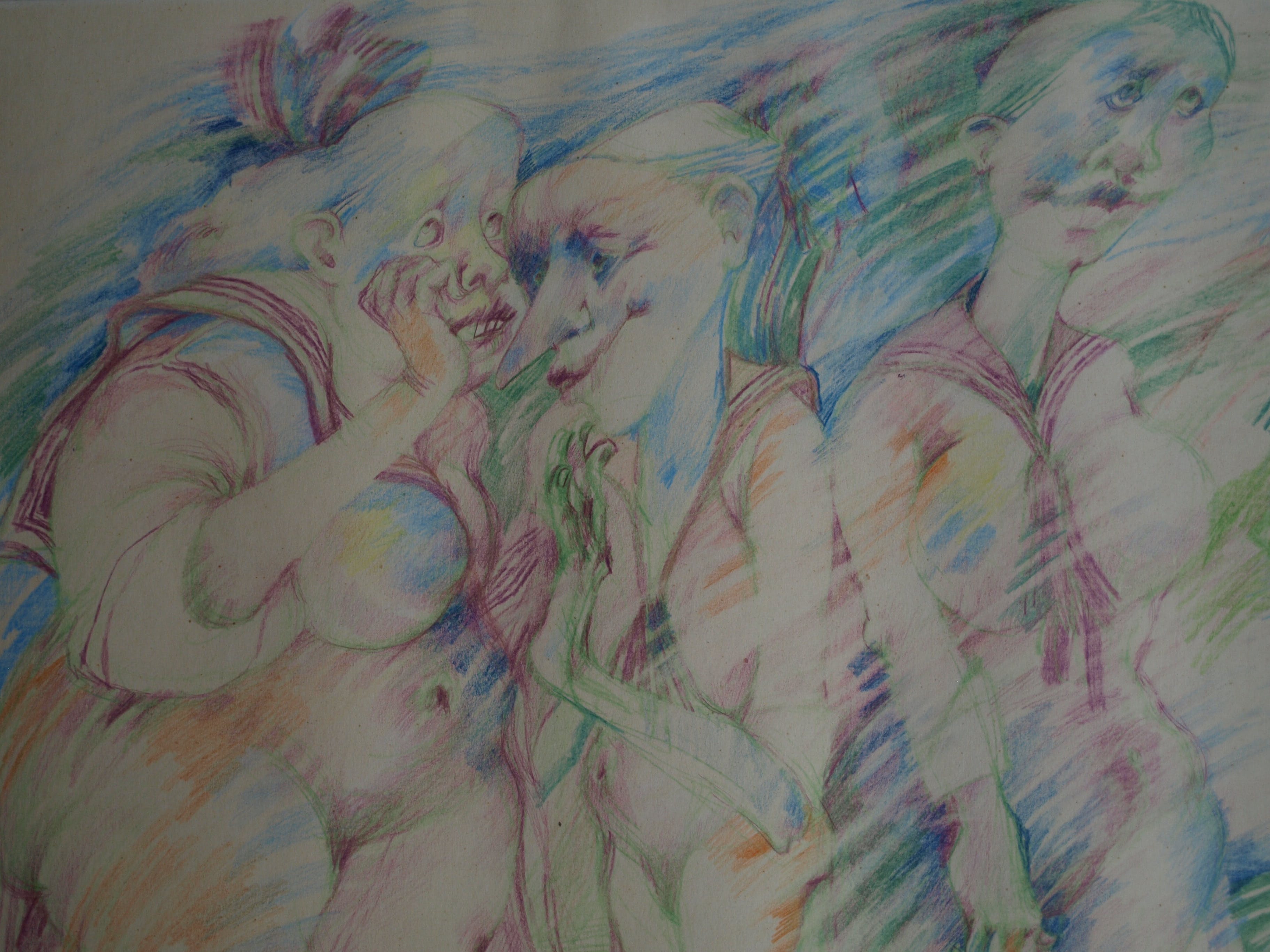 Niet of onleesbaar gesigneerd - Tekening , “Roddelende dames” – gesigneerd – 1985 kopen? Bied vanaf 1!