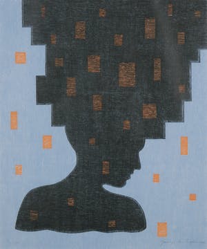 Jacomijn den Engelsen - Houtsnede, Zonder titel (blauw) - Ingelijst kopen? Bied vanaf 20!